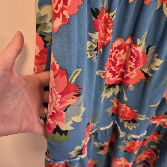 Matilda Jane No End Maxi Dress Teal Floral Sundress Tiered Long Women's Sz Large - Picture 6 of 11